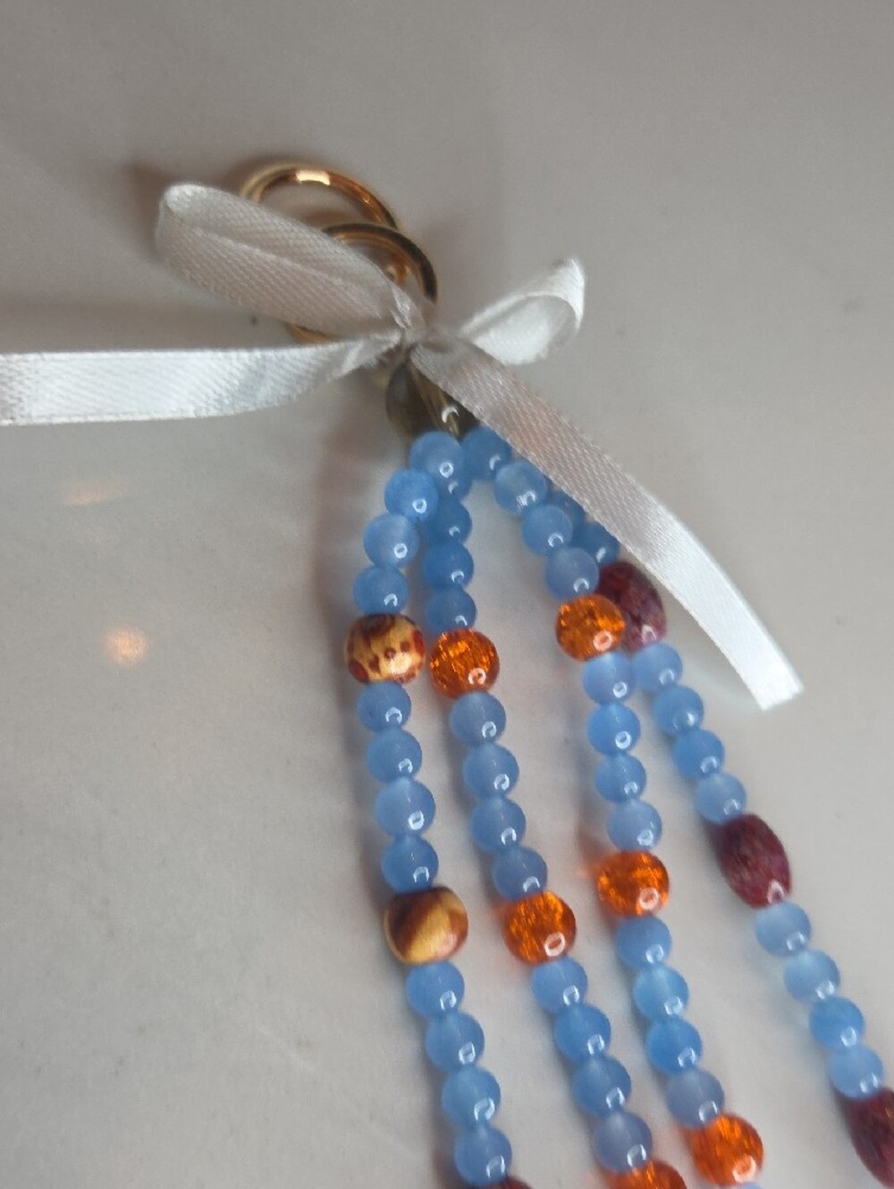 9 - Stone Handmade Blue Beaded Keychain Tassel with Orange Bag Charm - Picture 3 of 3